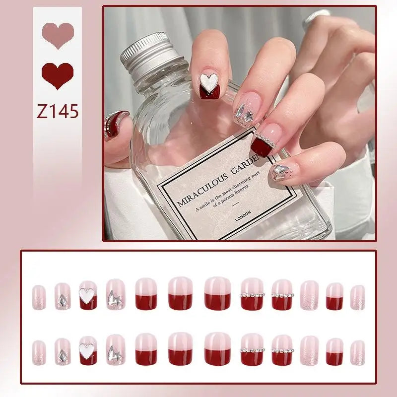 French Press On Nails Set – 24 Short Acrylic Tips with Glue