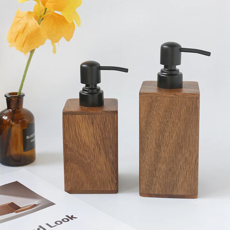 Walnut & Stainless Steel Refillable Soap Dispenser Bottle