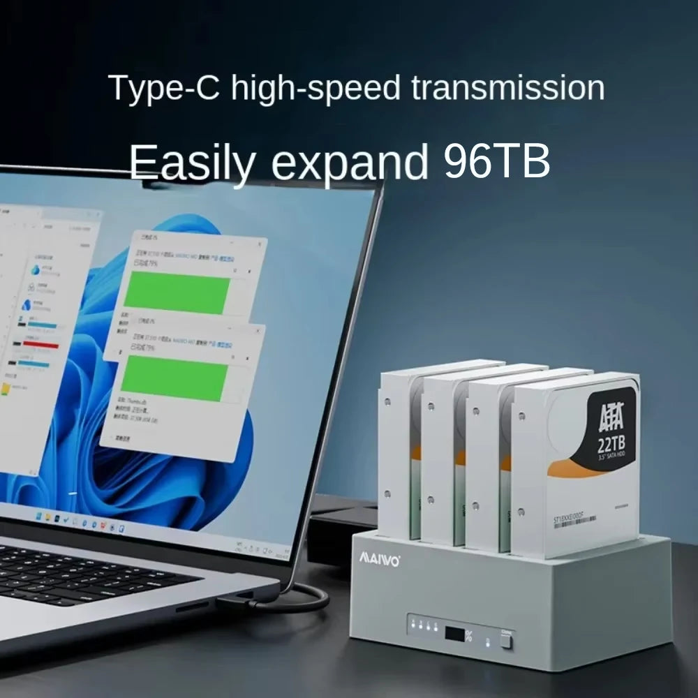 MAIWO 4-Bay HDD Docking Station | 1:3 Offline Clone | 96TB Type-C HDD Docking Station PRIMED