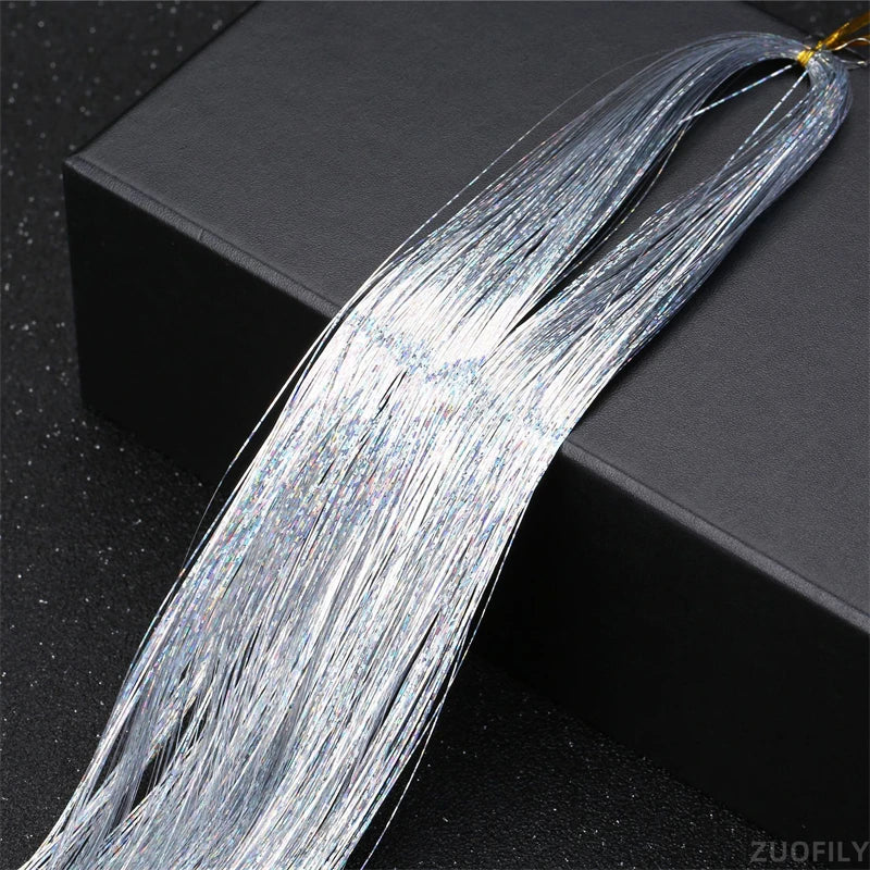 Holographic Hair Tinsel Extensions – Rainbow Glitter Strands Hair Tinsel Extensions PRIMED Silver