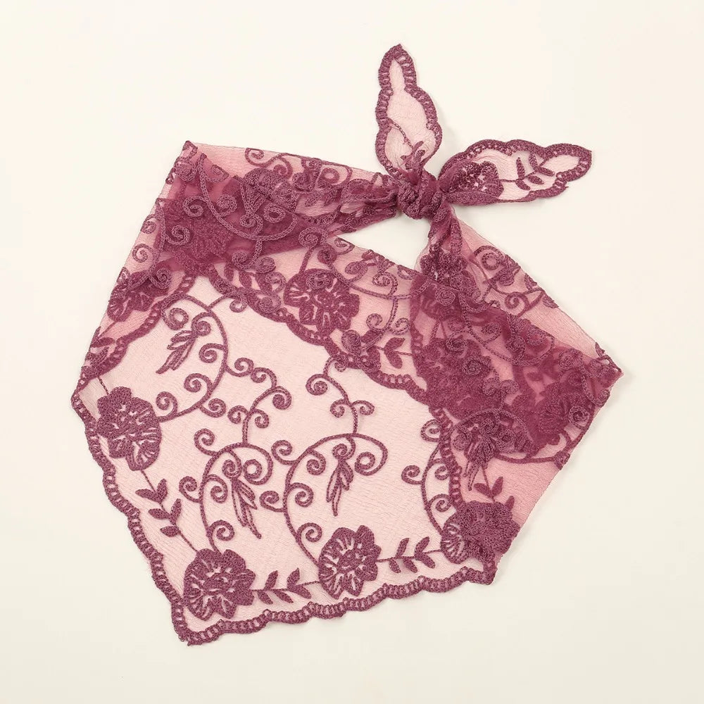 Hollow Lace Hair Scarf Headband – Vintage Triangular Bandana Lace Hair Scarf PRIMED Red