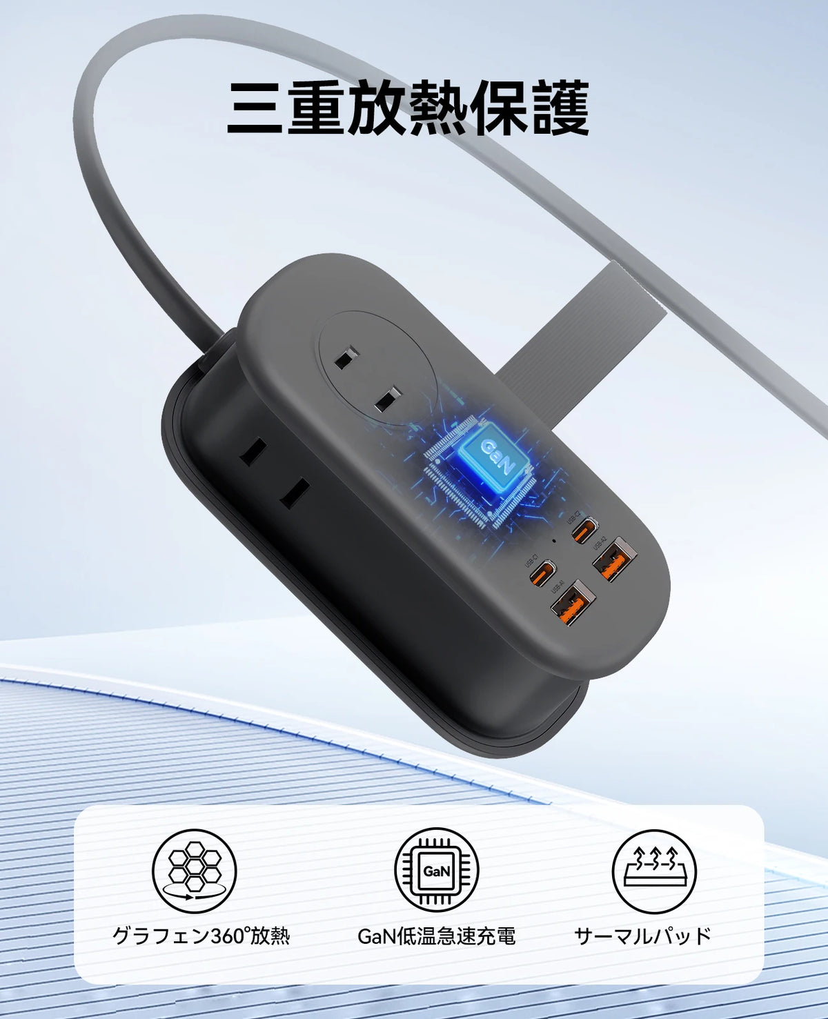 ORICO GaN 65W Power Strip JP Plug – 1 AC 2 USB 2 USB-C GaN Power Strip PRIMED