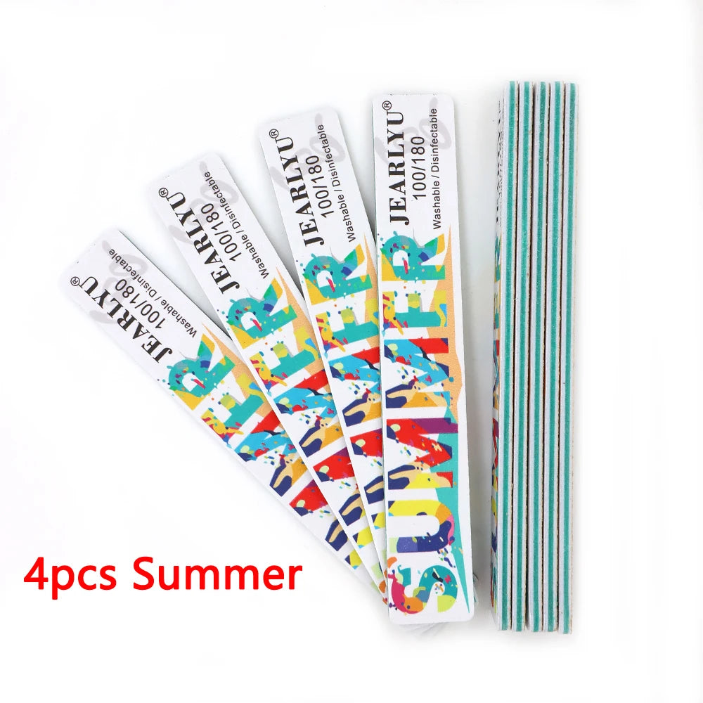 JEARLYU Nail File Buffer Set 100/180 Grit – 4 to 18 Pcs Nail File Buffer PRIMED 4pcs-Summer