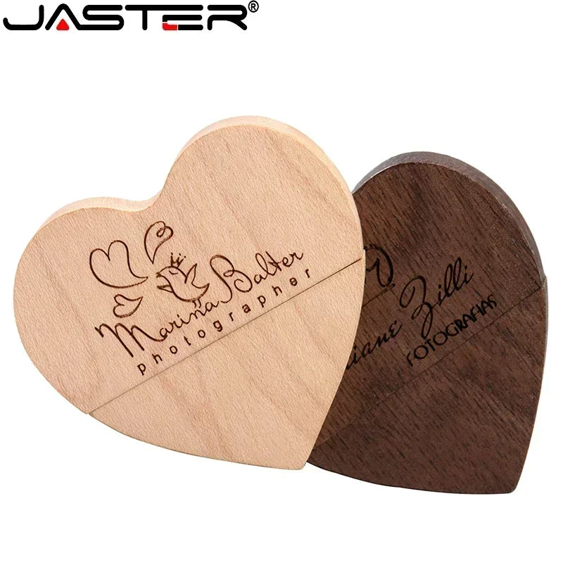 Heart Wooden USB Flash Drive 32GB/64GB – Custom Laser Engraved Custom USB Flash Drive PRIMED