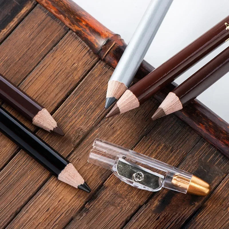 Wooden Eyebrow & Eyeliner Pencil with Built-In Sharpener