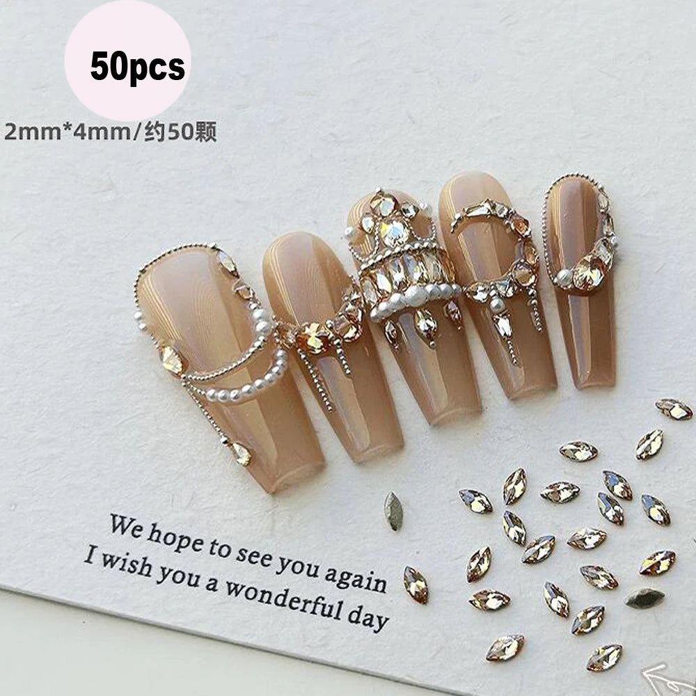 50Pcs Pink Zircon Nail Rhinestones Heart & Oval Manicure Charms Nail Art Rhinestones PRIMED ZD122-3