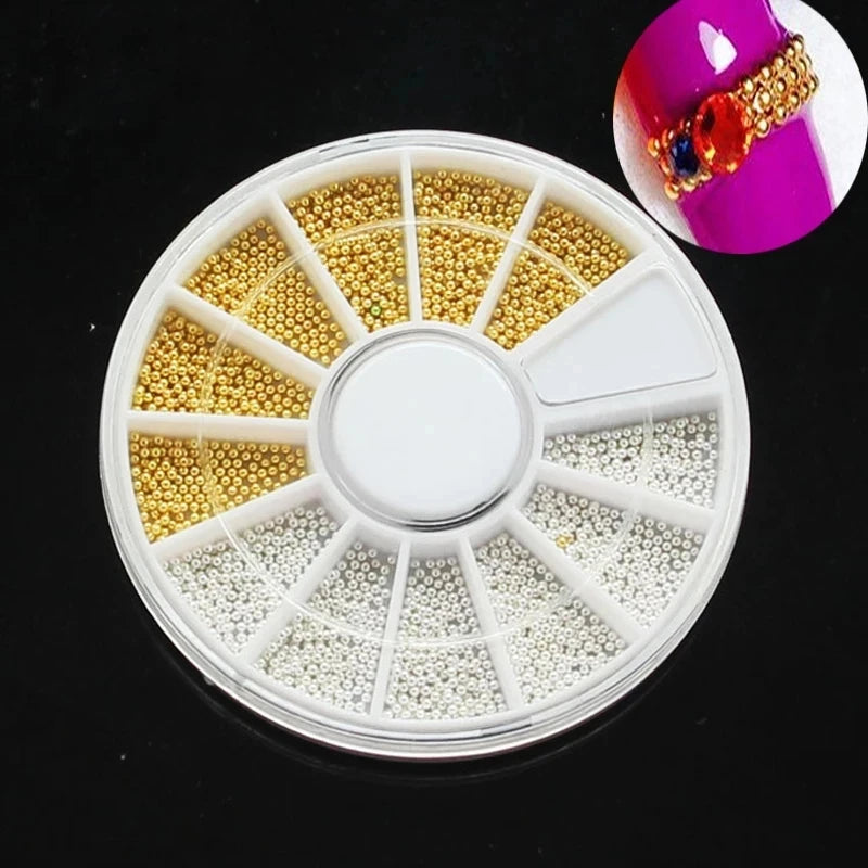 Nail Art Metal Round Beads 0.8–3.0mm Gold Silver | 12-Grid Box Nail Art Beads PRIMED ZP013