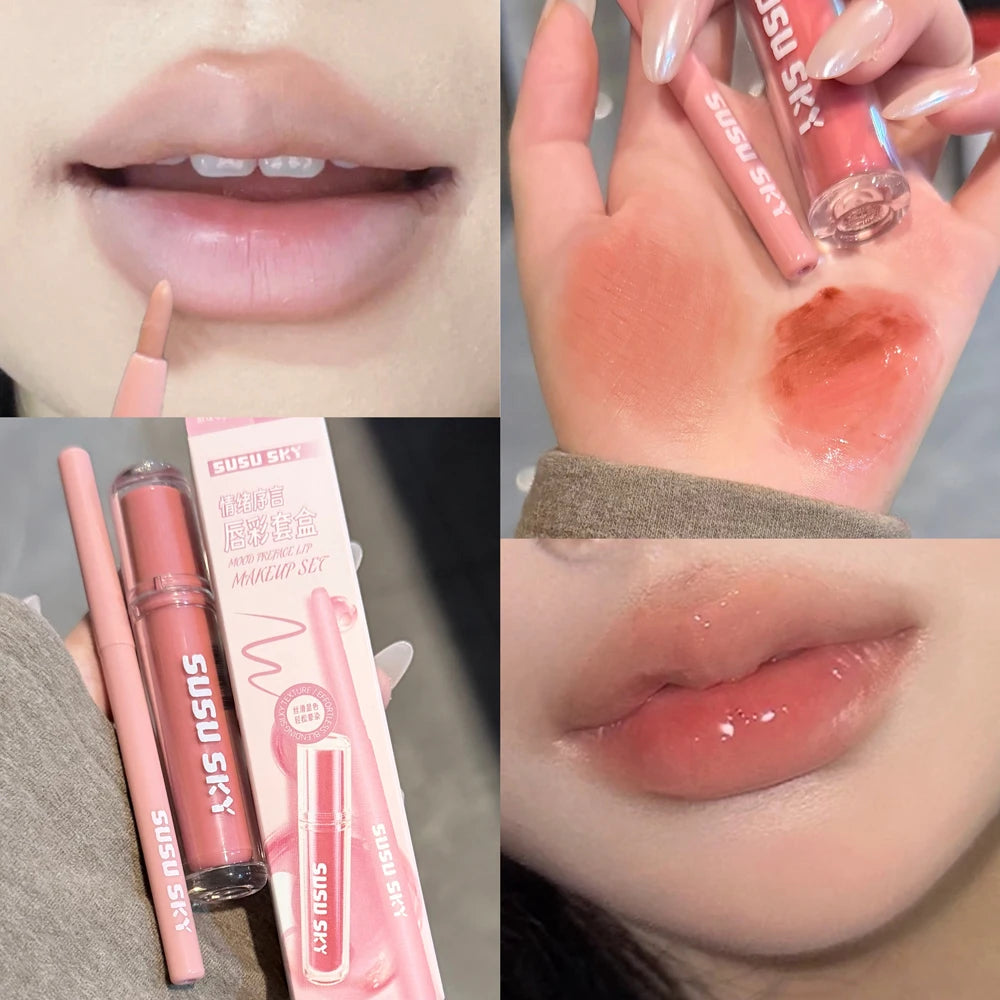 Matte Velvet Lip Gloss & Lipliner Set – 2 Pcs Nude Purple