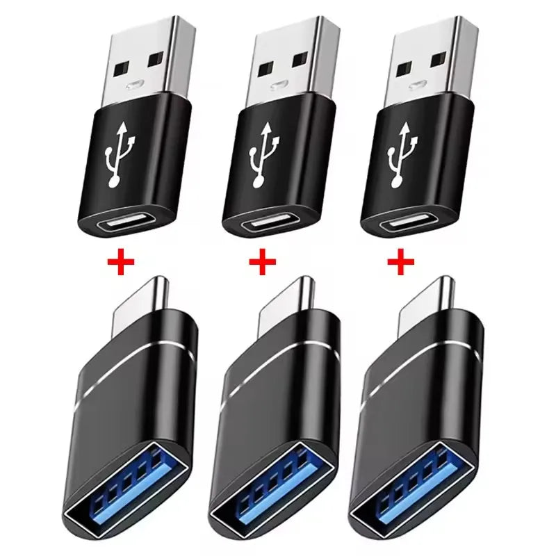 USB-C to USB 3.0 OTG Adapter | Type-C Male to USB-A Female USB-C OTG Adapter PRIMED 6pcs Black Set