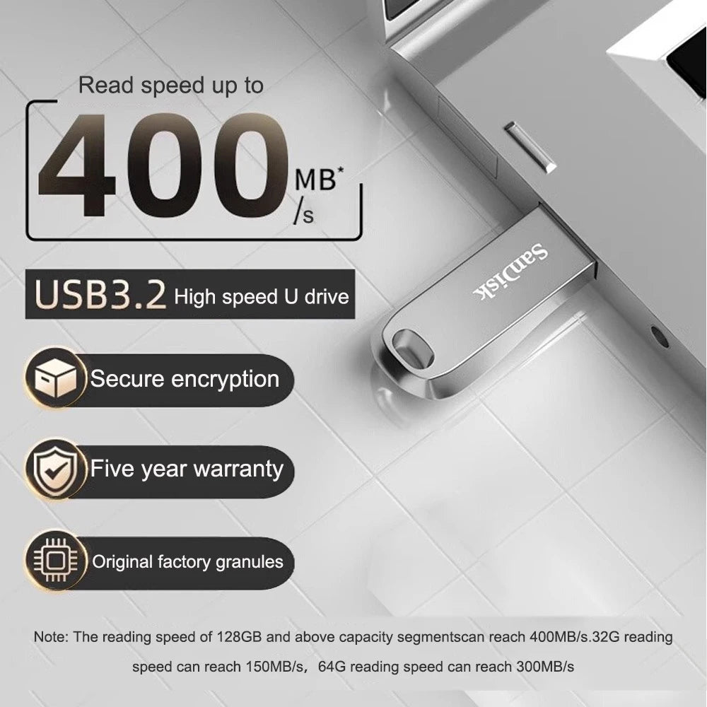 SanDisk Ultra Luxe USB 3.2 Flash Drive 32GB–512GB Metal USB Flash Drive PRIMED