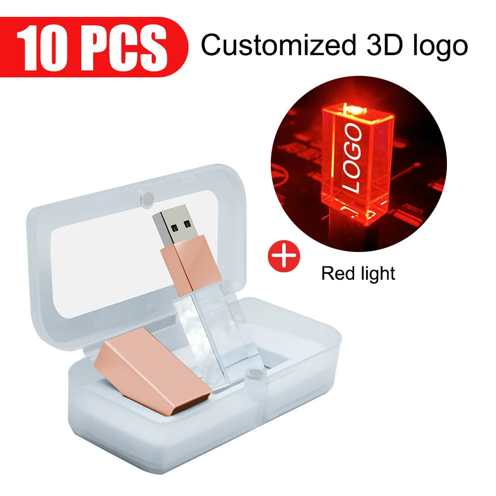 10-Pack 128GB Crystal LED USB Flash Drives | Free Custom Logo USB Flash Drive PRIMED 4GB Rose-Red-box