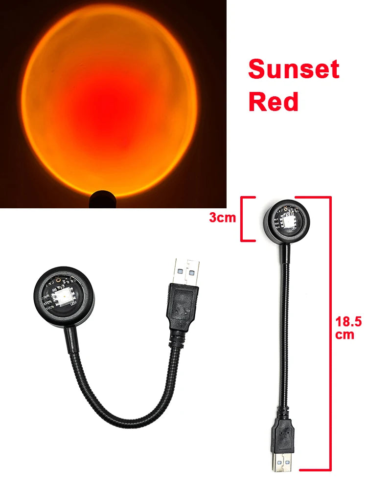 USB Sunset Lamp LED Night Light Projector | Rainbow Atmosphere LED Night Light Projector PRIMED Sunset Red