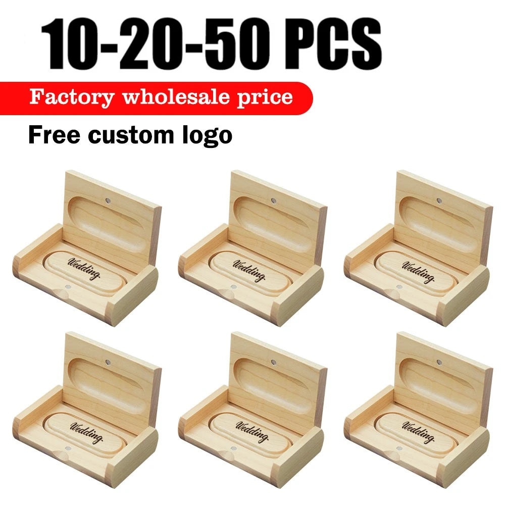 Wooden USB Flash Drive Custom Logo Bulk 4GB–64GB | 10/20/50 Pack
