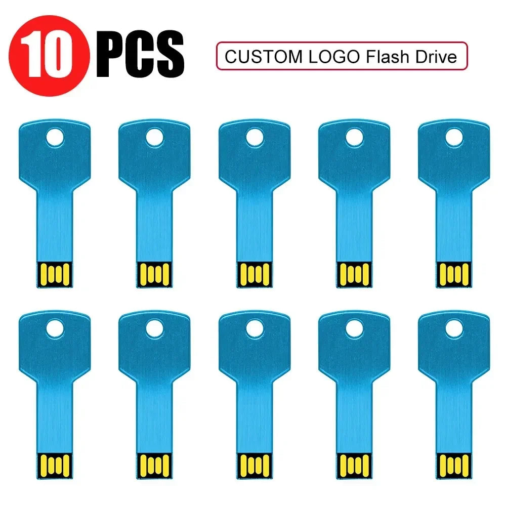 10-Pack Custom Logo Key USB 2.0 Flash Drives – 4GB to 128GB USB Flash Drive PRIMED 4GB Light Blue-10PCS
