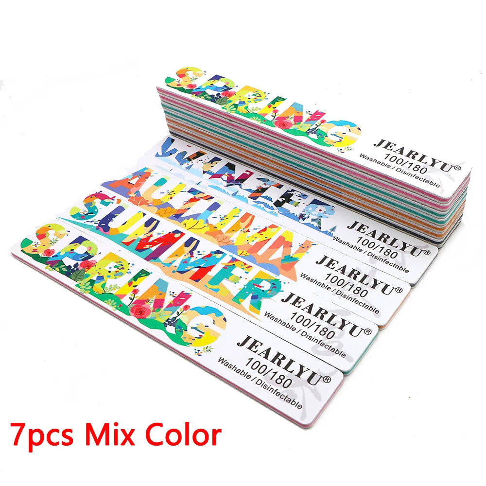 JEARLYU Nail File Buffer Set 100/180 Grit – 4 to 18 Pcs Nail File Buffer PRIMED 7pcs-Mix Color