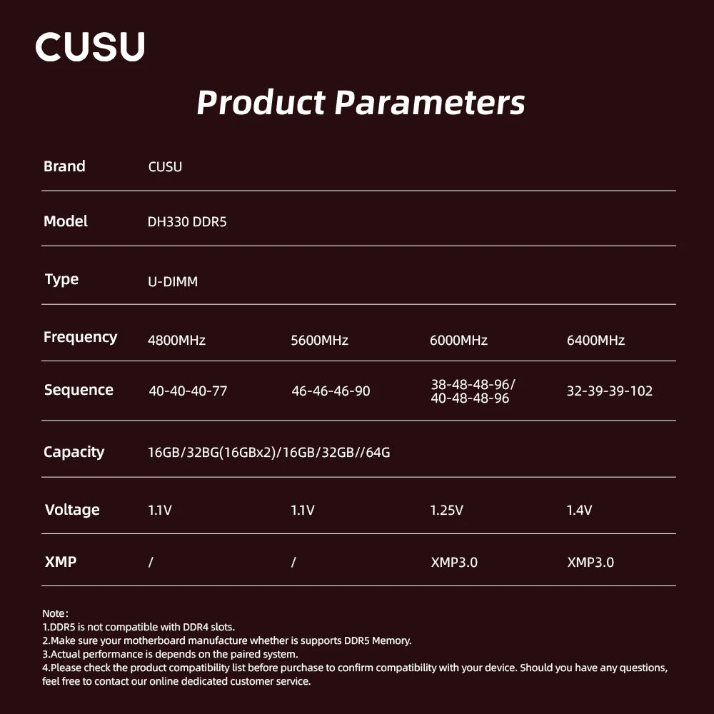 CUSU DDR5 RAM 4800/5600/6000MHz 16GB 32GB Desktop UDIMM DDR5 Desktop RAM PRIMED