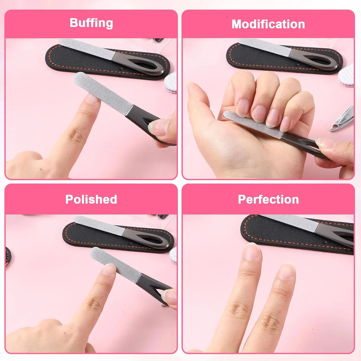 Stainless Steel Double-Sided Nail File with Leather Case