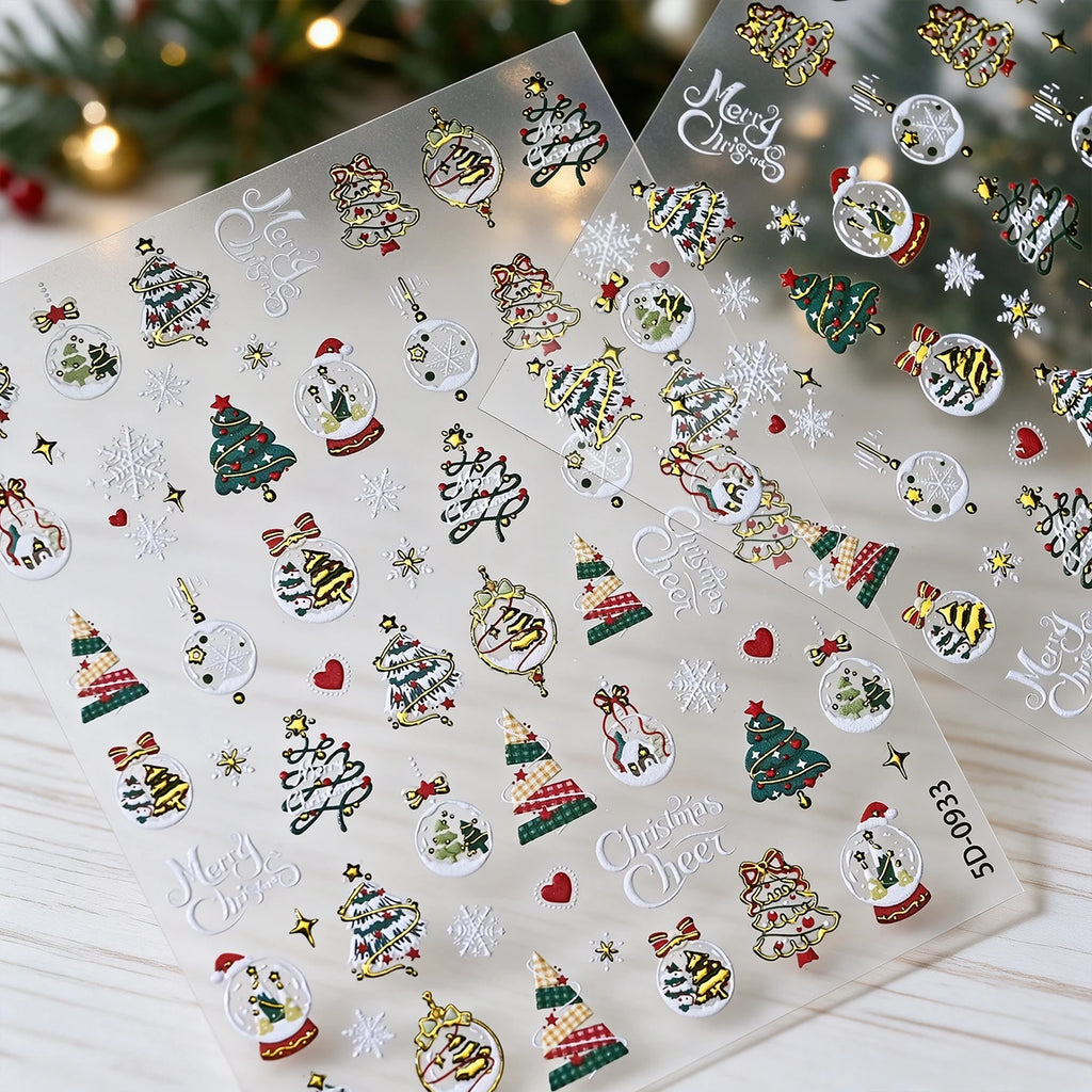 5D Gold Christmas Nail Art Stickers – 3D Snowflake Decals Nail Art Stickers PRIMED