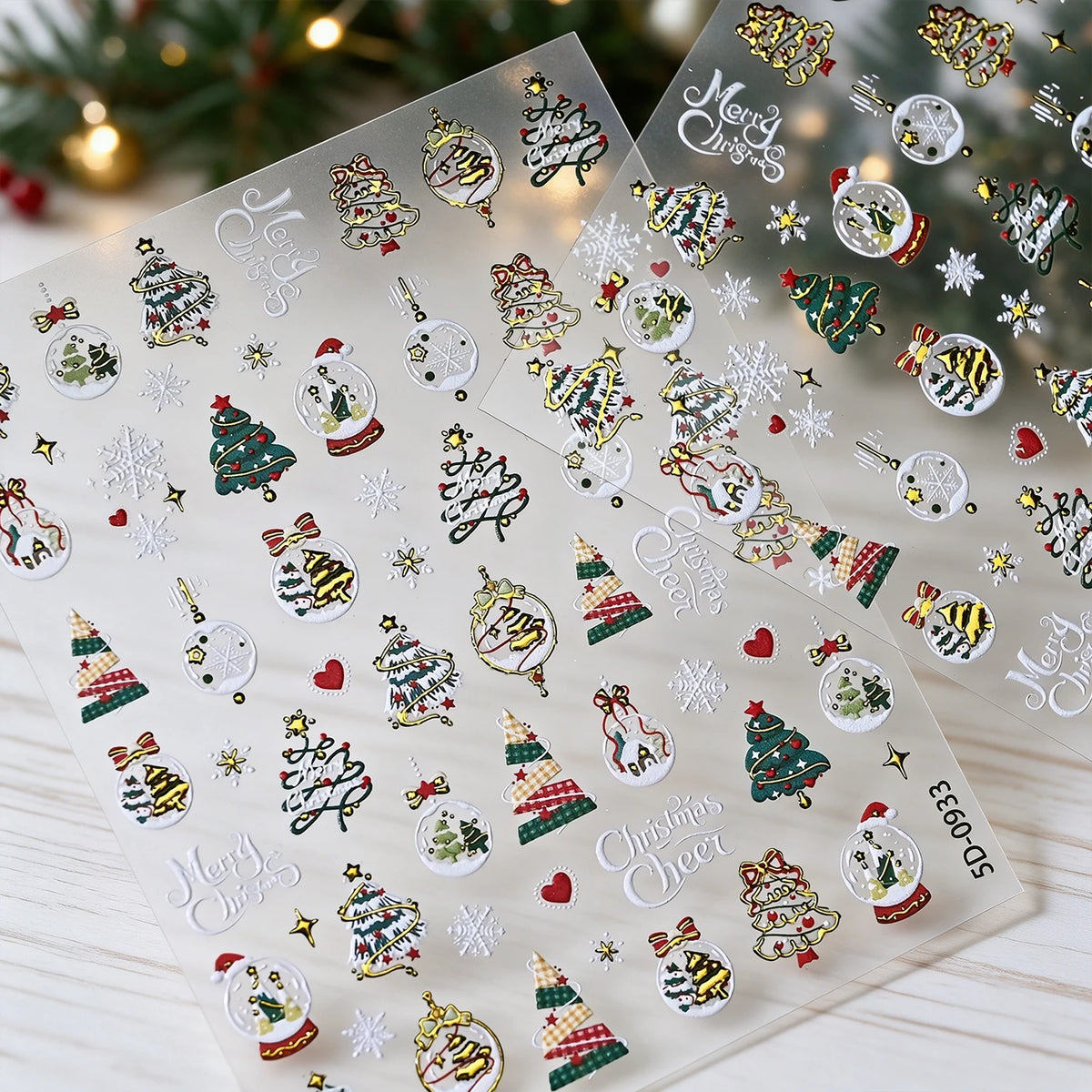 5D Gold Christmas Nail Art Stickers – 3D Snowflake Decals Nail Art Stickers PRIMED