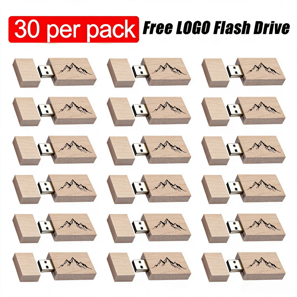 30-Pack Wooden USB Flash Drives Custom Logo 4GB–128GB USB Flash Drive PRIMED