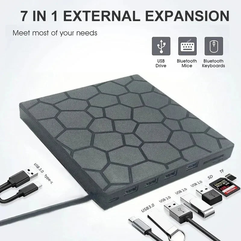 GGBEE 7-in-1 External CD/DVD Burner Drive USB 3.0 & Type-C External Optical Drive PRIMED