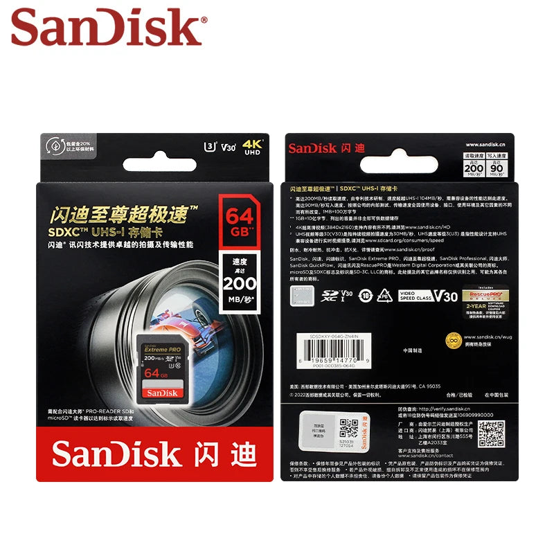 SanDisk Extreme PRO SD Card V30 U3 4K UHD – 32GB to 1TB