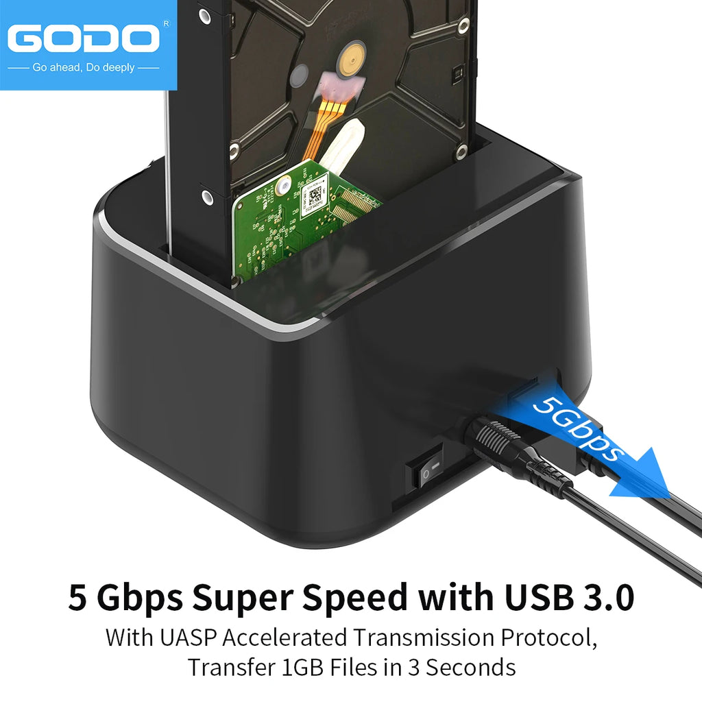 GODO Single Bay HDD Docking Station USB 3.0 SATA 2.5/3.5" HDD Docking Station PRIMED