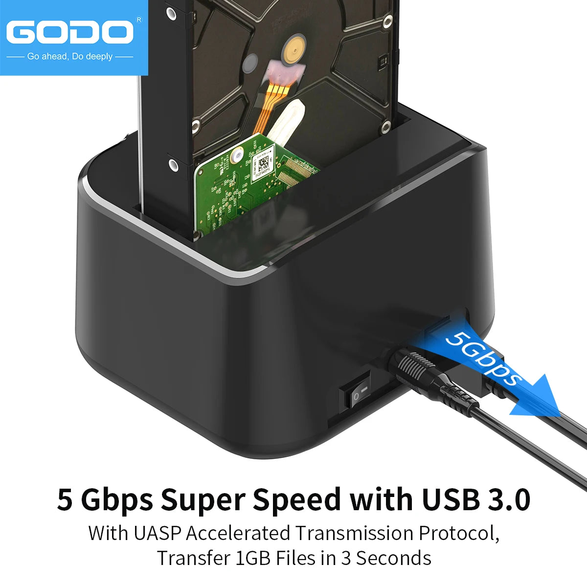 GODO Single Bay HDD Docking Station USB 3.0 SATA 2.5/3.5" HDD Docking Station PRIMED