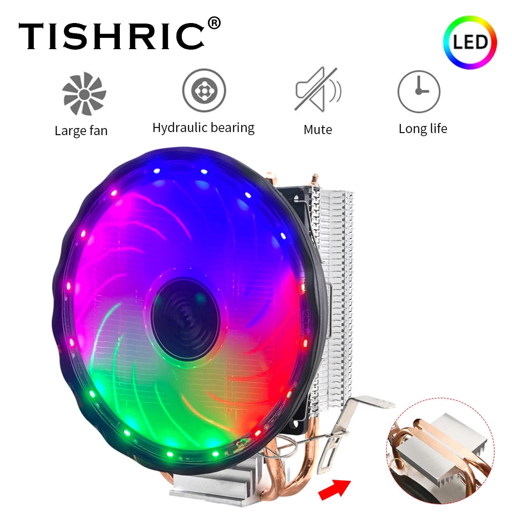 TISHRIC RGB CPU Cooler 120mm Dual Heat Pipe Intel & AMD CPU Cooler PRIMED