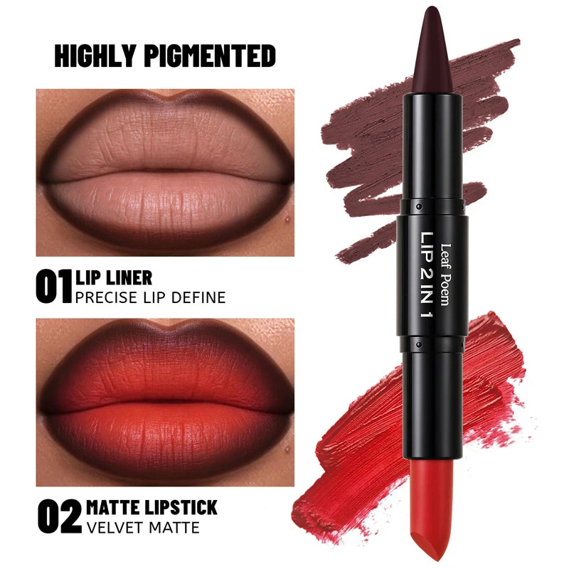 2-in-1 Matte Lipliner & Lip Gloss Pencil – 8 Colors, Waterproof Lipliner & Lip Gloss PRIMED