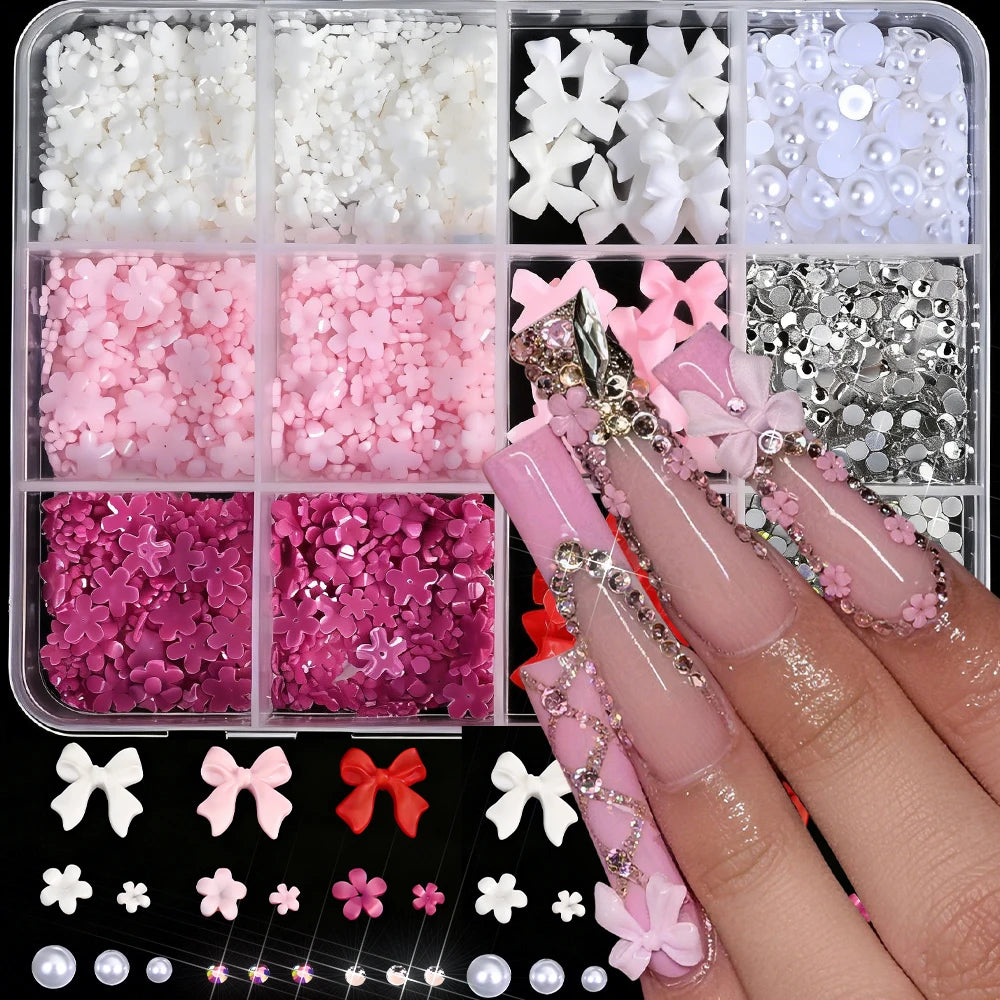 Mixed-Size Iridescent Nail Rhinestones 12-Grid DIY Crystal Set