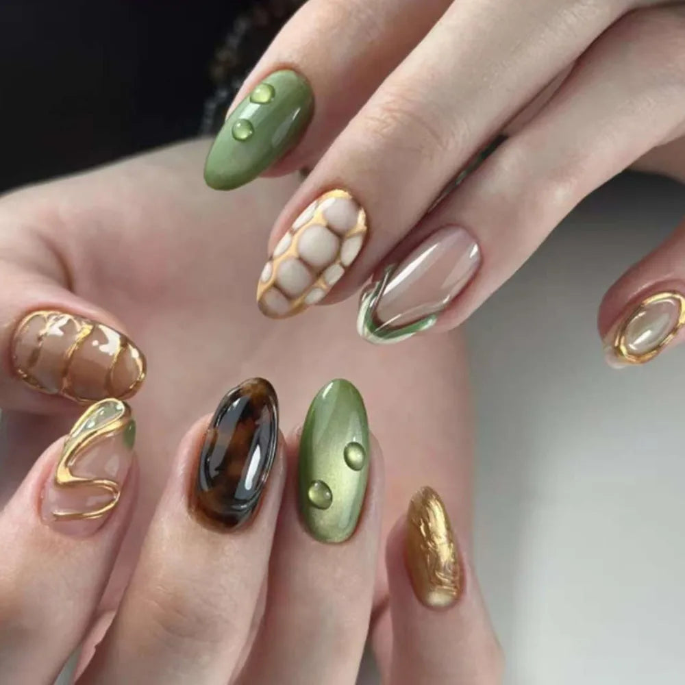 Almond Press-On Nails – French Floral & Fruit Designs 24pc