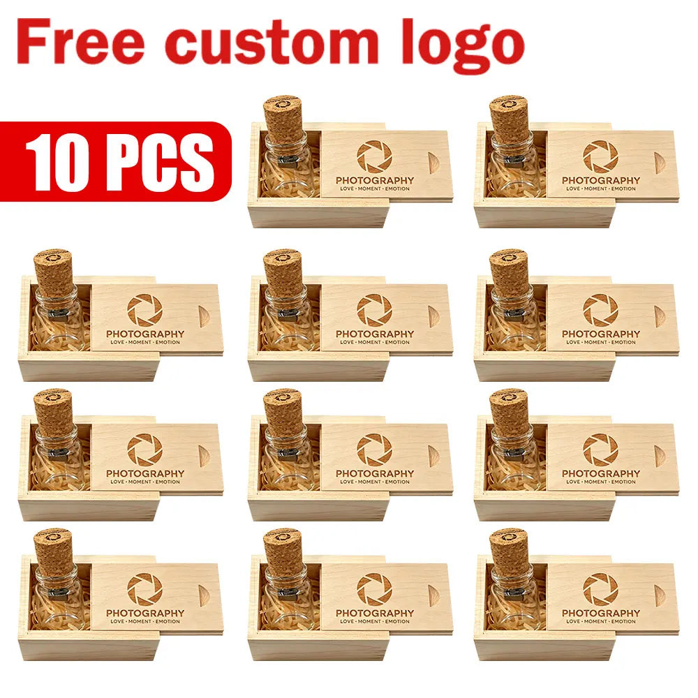 10-Pack Wooden USB 2.0 Flash Drives 8GB–128GB Gift Box USB Flash Drive PRIMED