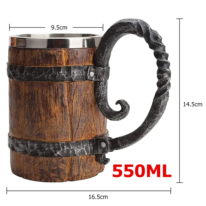 LMETJMA 550ml Wooden Barrel Beer Mug Stainless Steel Tankard Beer Mug Tankard PRIMED