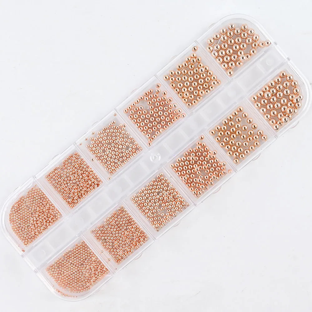 Nail Art Metal Round Beads 0.8–3.0mm Gold Silver | 12-Grid Box Nail Art Beads PRIMED PH138-03