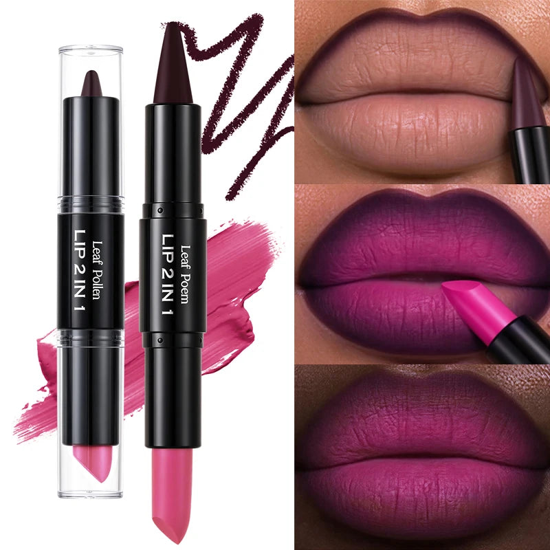 2-in-1 Matte Lipliner & Lip Gloss Pencil – 8 Colors, Waterproof Lipliner & Lip Gloss PRIMED