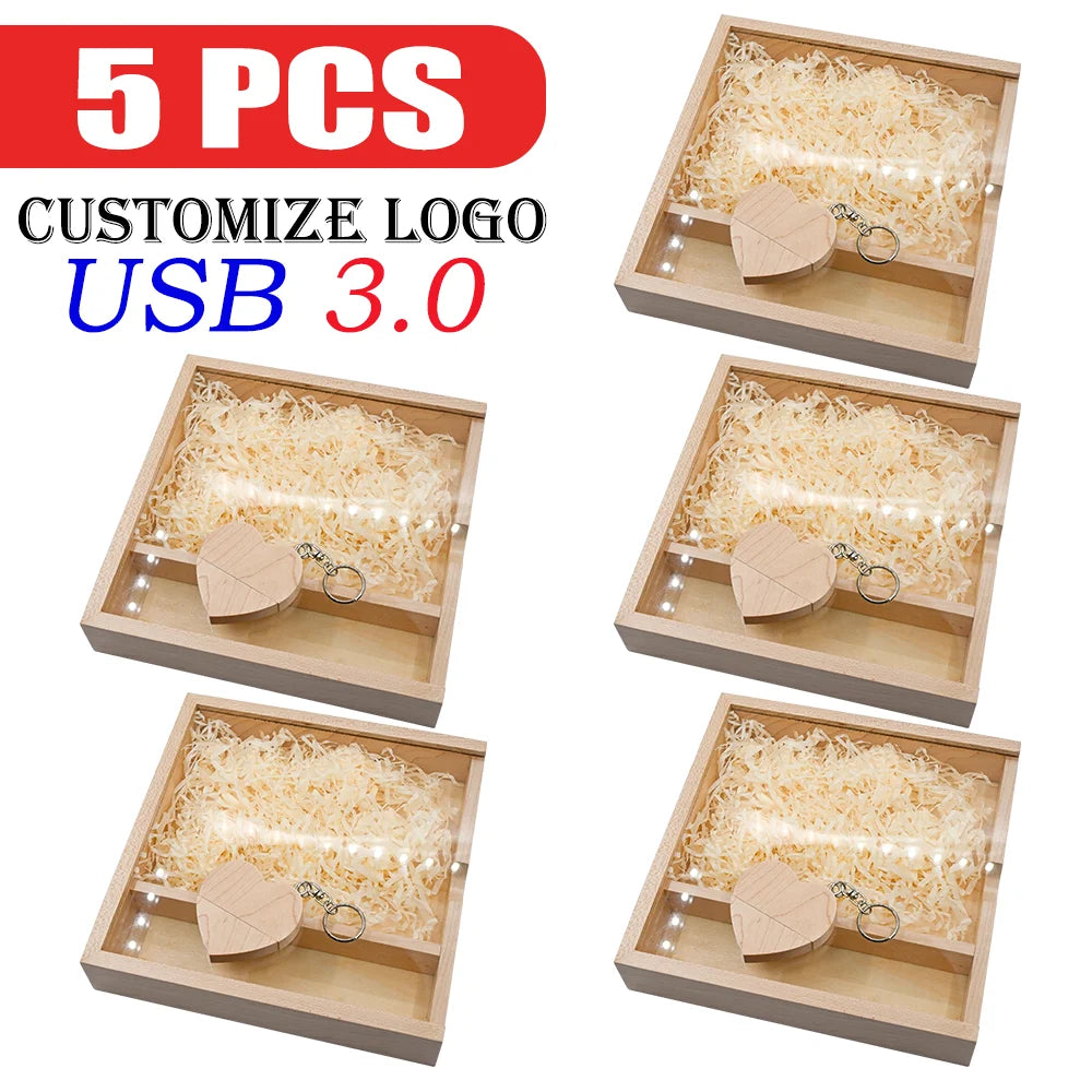 5-Pack Wooden Box USB 3.0 Flash Drive | Free Custom Logo USB Flash Drive PRIMED