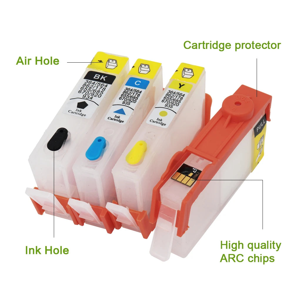 HP 178 178XL Refillable Ink Cartridges with ARC Chip – CMYK Refillable Ink Cartridge PRIMED