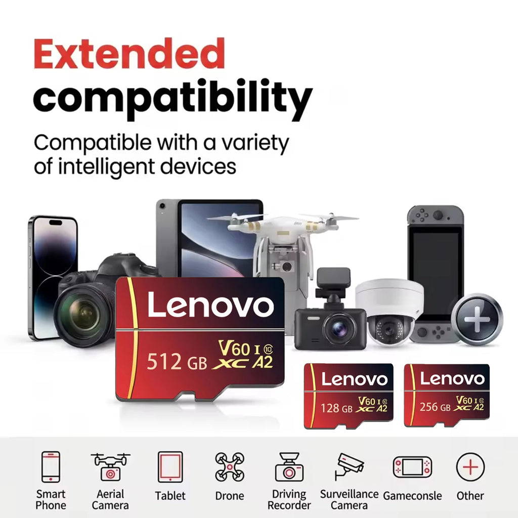 Lenovo Extreme Pro Micro SD Card 128GB–512GB U3 V60 A2 Micro SD Card PRIMED