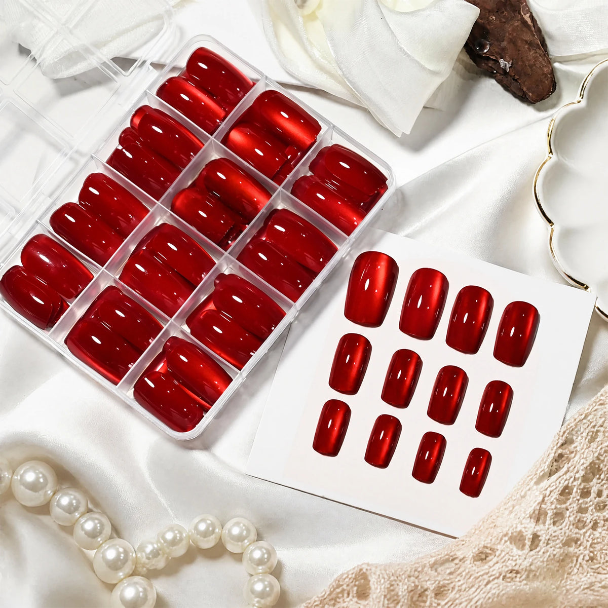 Red Cat's Eye Press On Nails 144pcs – Glazed Resin Nail Tips