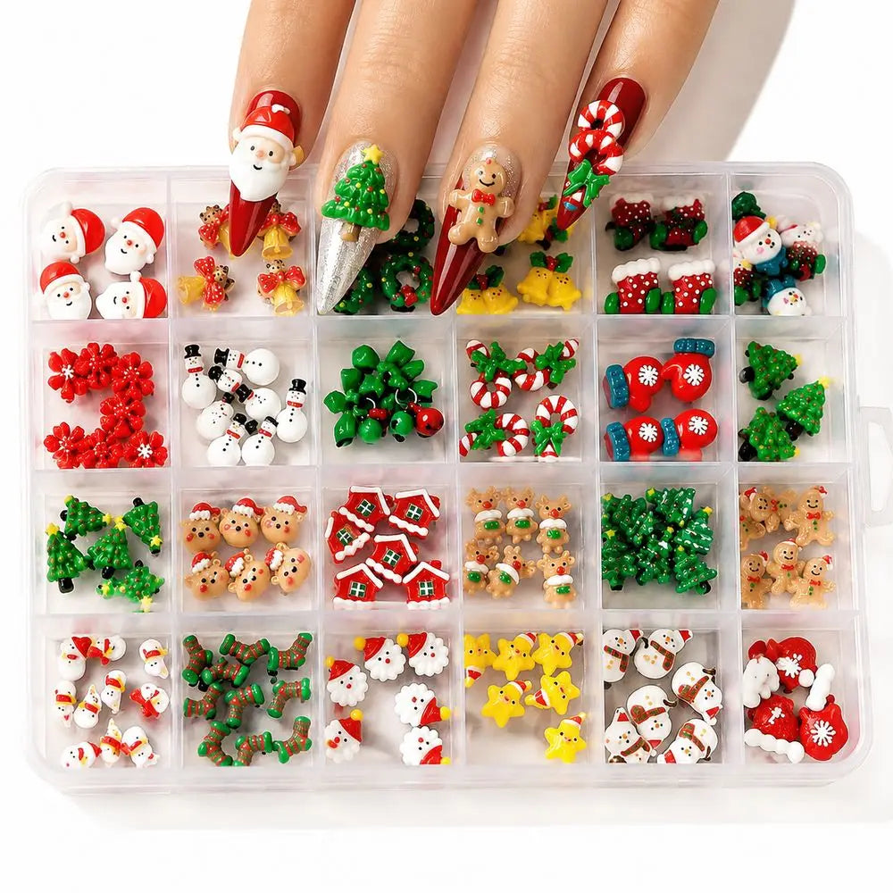 Holiday 3D Flatback Nail Charms 24 Grids – Gingerbread & Elk 3D Nail Charms PRIMED