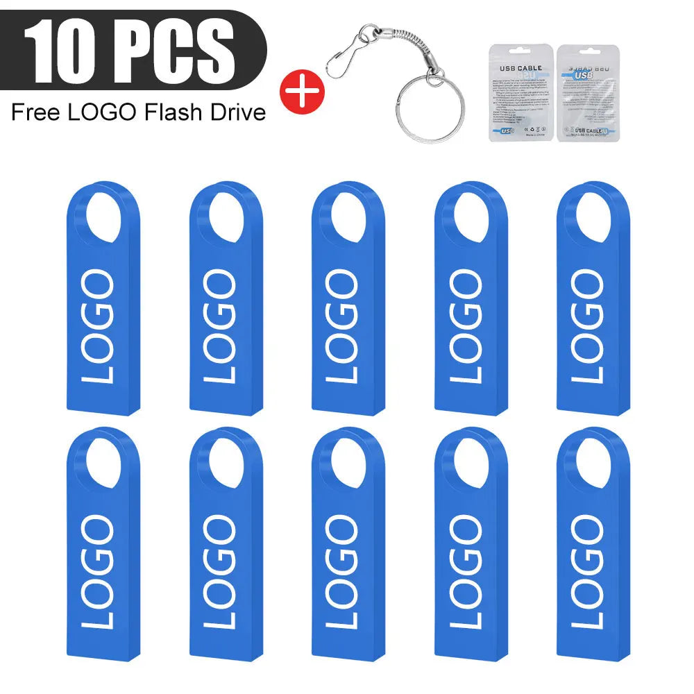 10-Pack Custom Logo Metal USB Flash Drives 128MB–128GB USB Flash Drive PRIMED 4GB x10pcs blue u disk China Mainland