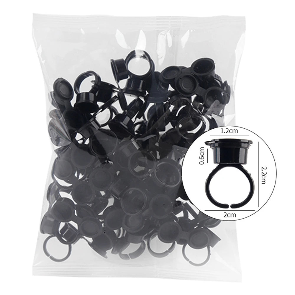 50pcs Disposable Eyelash Glue Rings | Lash Extension Fan Cups Lash Extension Supplies PRIMED 50pcs black