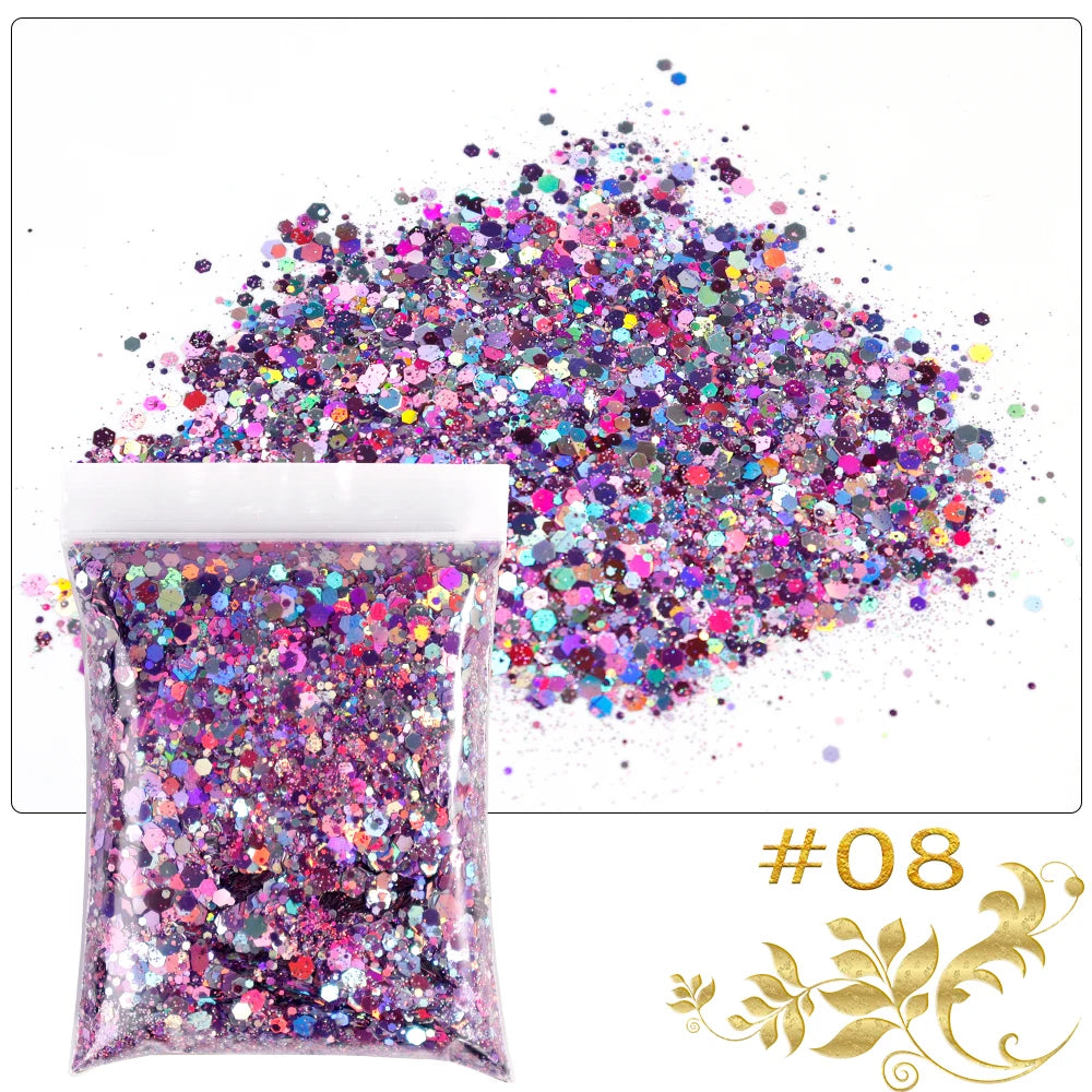 Luminous Nail Glitter Sequins 50g – 12 Colors Holographic Flakes
