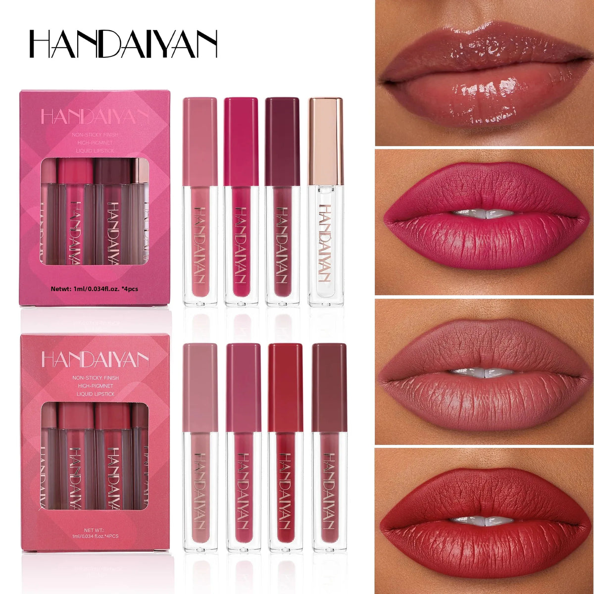 Handaiyan 4pcs Velvet Liquid Lipstick Set – Waterproof Lip Gloss Liquid Lipstick Set PRIMED