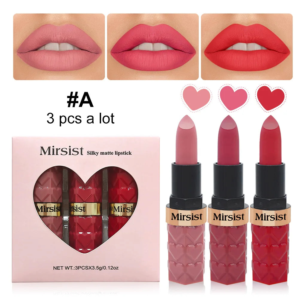 Mirsist 3-Pc Matte Velvet Lipstick Set – Waterproof, Long-Lasting