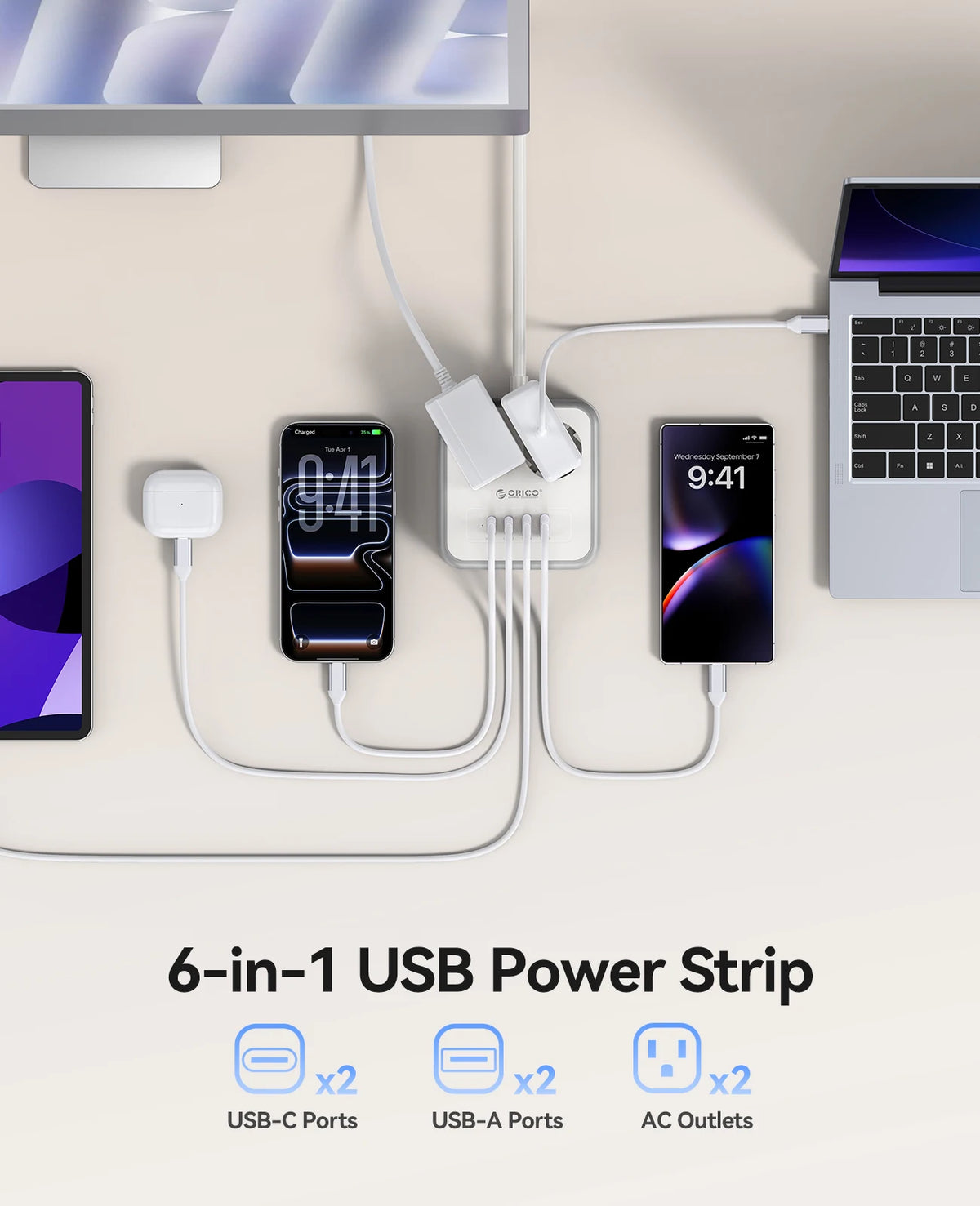 ORICO Desktop Power Strip PD 20W USB-C Fast Charging EU Plug Desktop Power Strip PRIMED