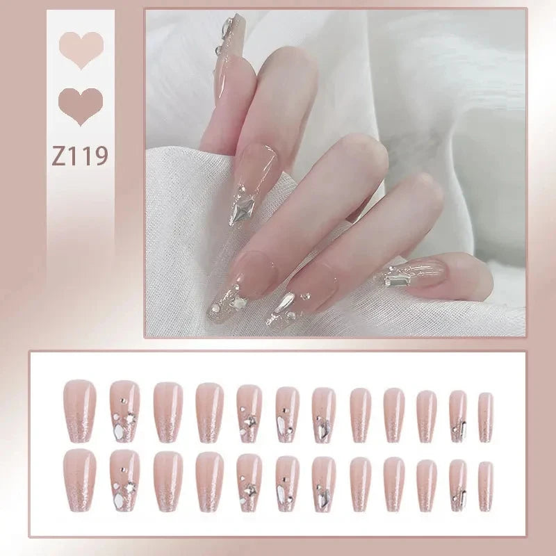 French Press On Nails Set – 24 Short Acrylic Tips with Glue