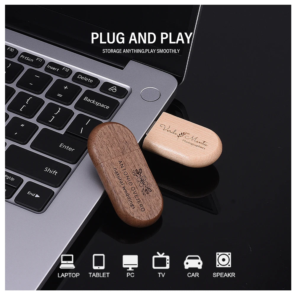 10-Pack Bamboo USB Flash Drives | Free Custom Logo 64GB/32GB USB Flash Drive PRIMED