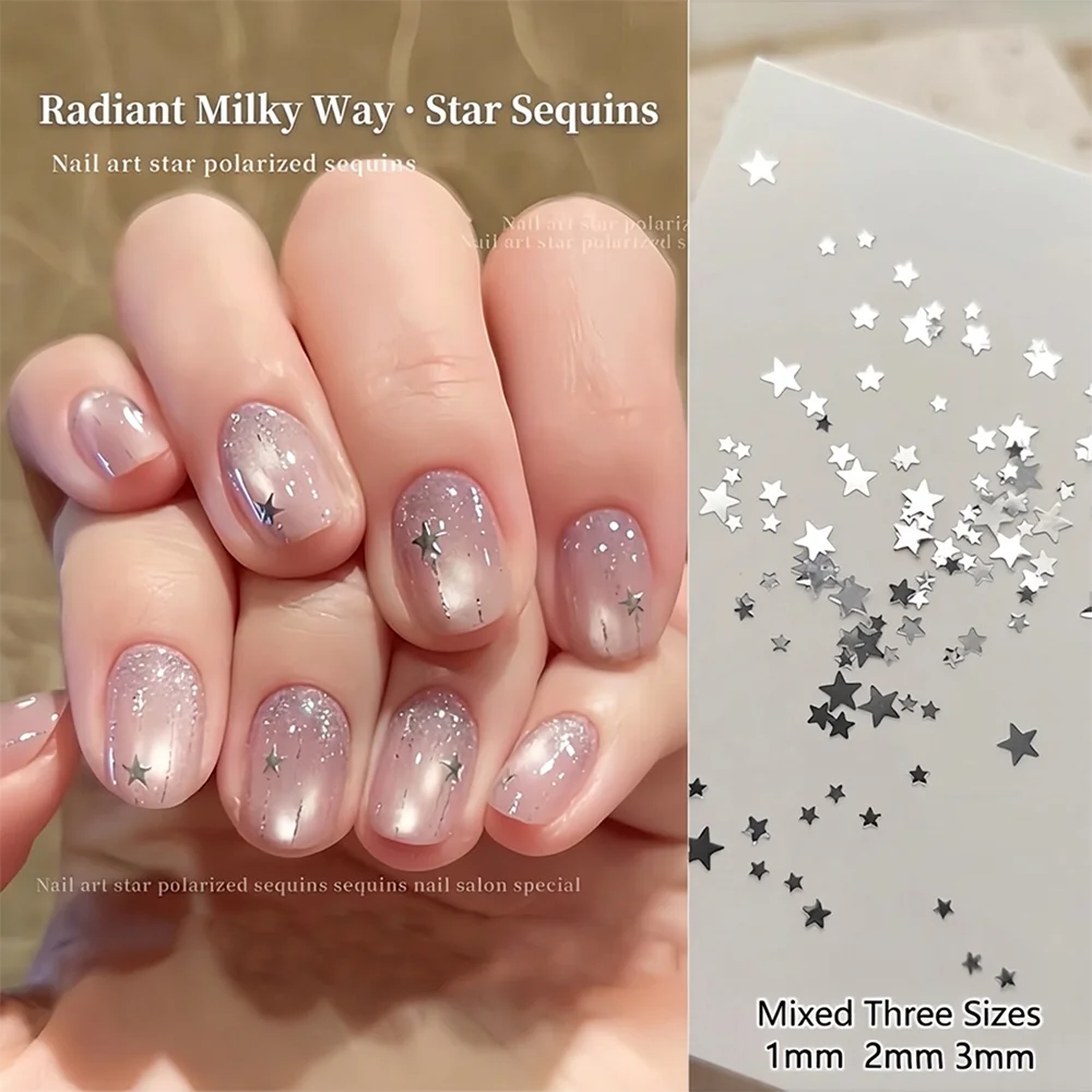 Silver Star Glitter Nail Sequins – Mixed Pentagram Manicure Decor